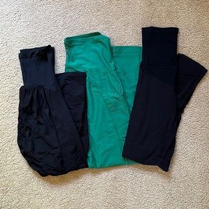 Motherhood Maternity leggings - size large - black capri, green and black full